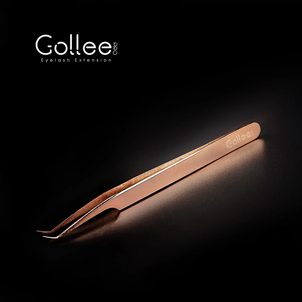Gollee Kit Set Stainless Steel Individual Wholesale Manufacturer Gold Tool Applicator Case Custom Private Label Eyelash Tweezers