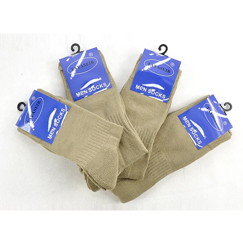 Double Needle Knit Knee High 100% Cotton Terry Army Green Mens Military Socks