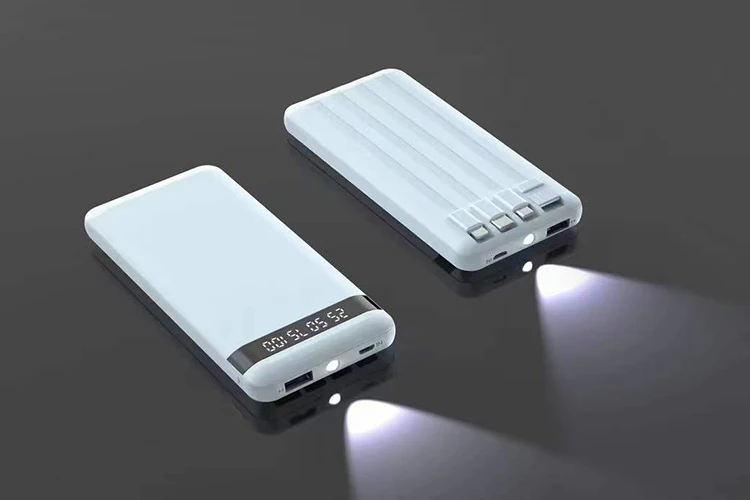 Hot Selling 10000mAh Slim Power Bank With 4 Built-In Cables 4 Output and Lamps Powerbank
