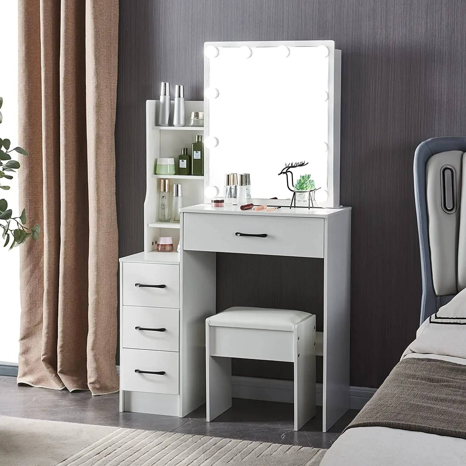 Fashion White Makeup Vanities Dressing Table Vanity Desk with Led Mirror for MakeUp