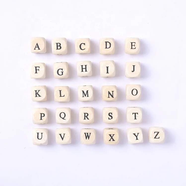 Good quality diy children jewelry accessories lotus wooden alphabet letter cube square wood beads