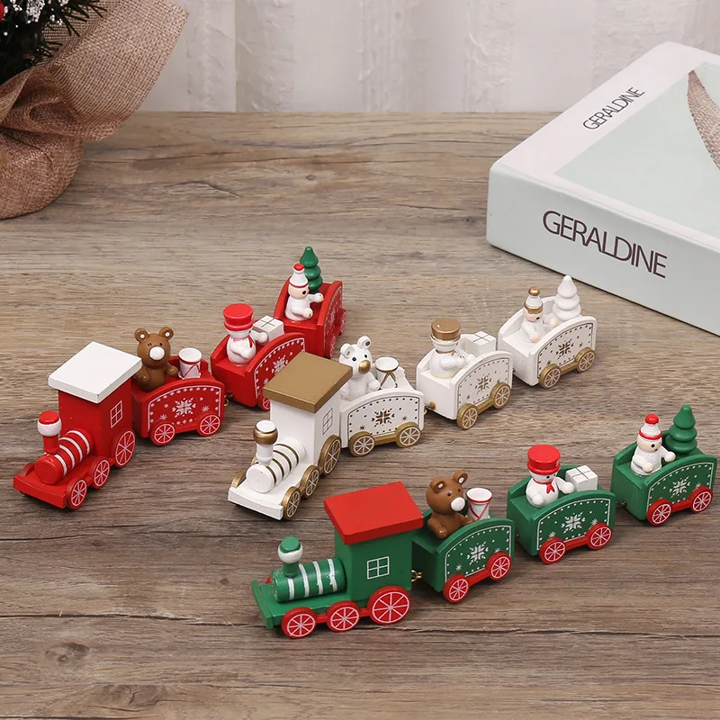 Factory Wholesale Christmas Decoration Gift Toy Children Four Quarters Wood Train for Kids Toys