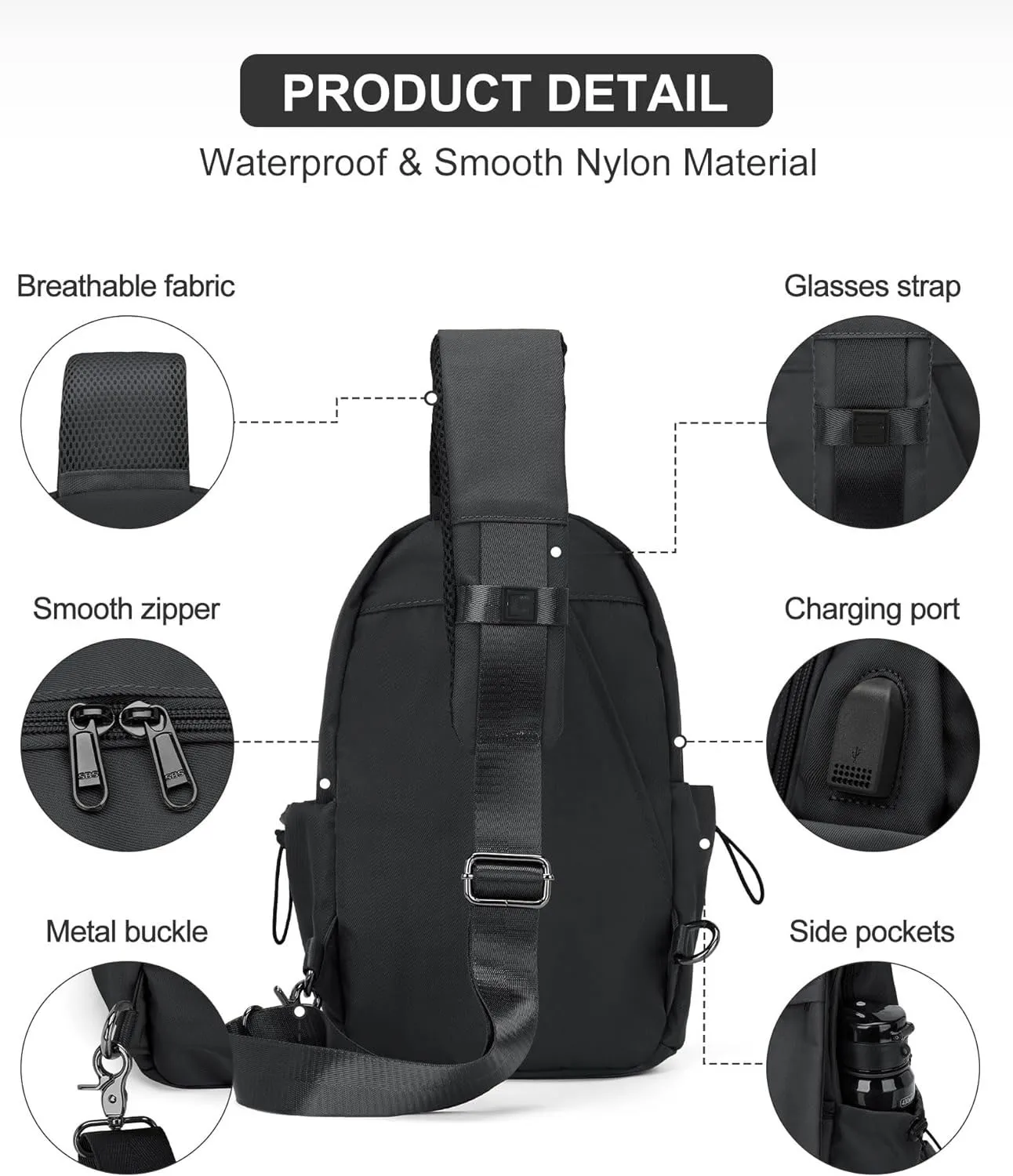 Black Mini Outdoor Sports Anti-Theft One Strap Messenger Backpack Motorcycle Sling Chest Bag
