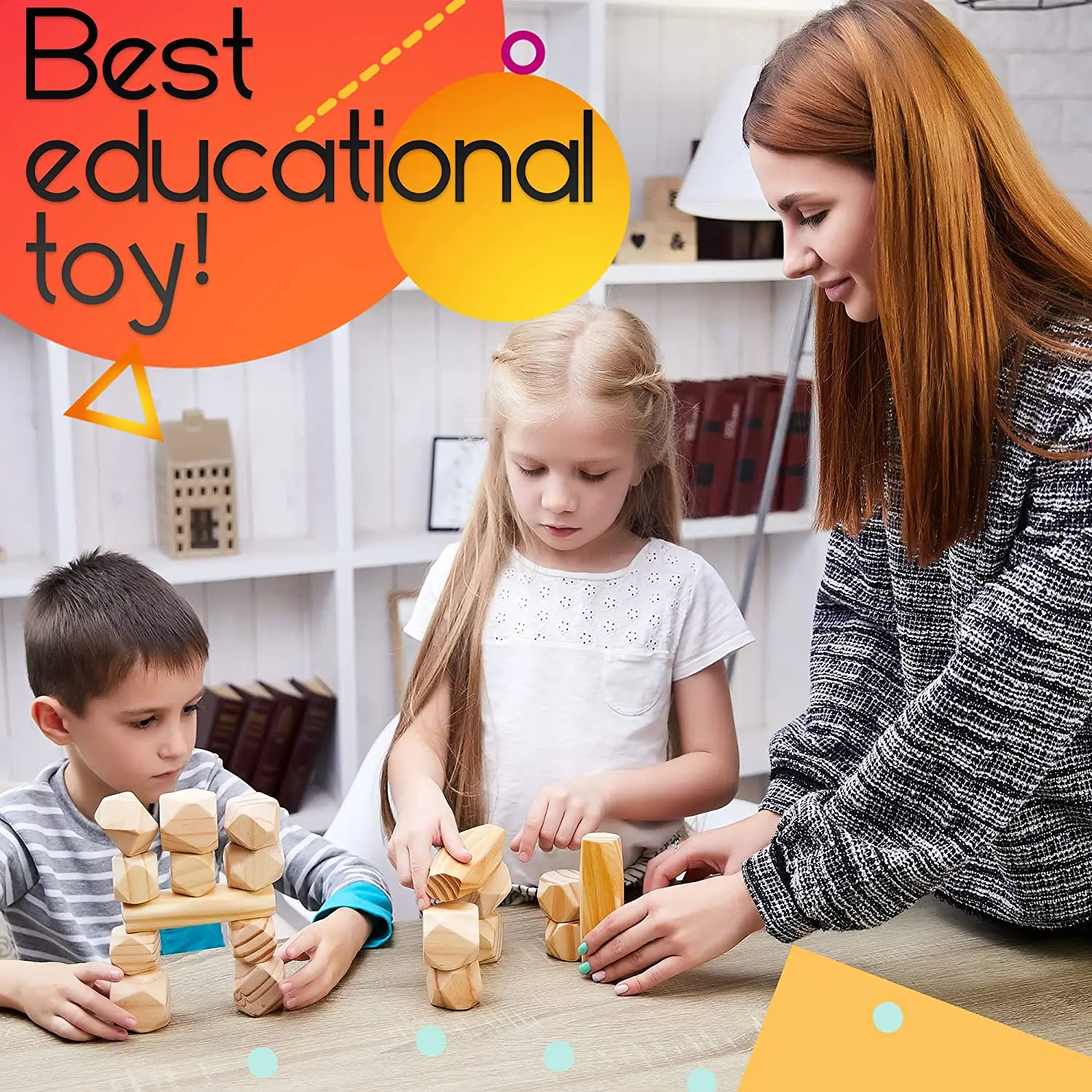 Natural Pine Balance Rock Set Preschool Sensory Kids Stacking Block Toys