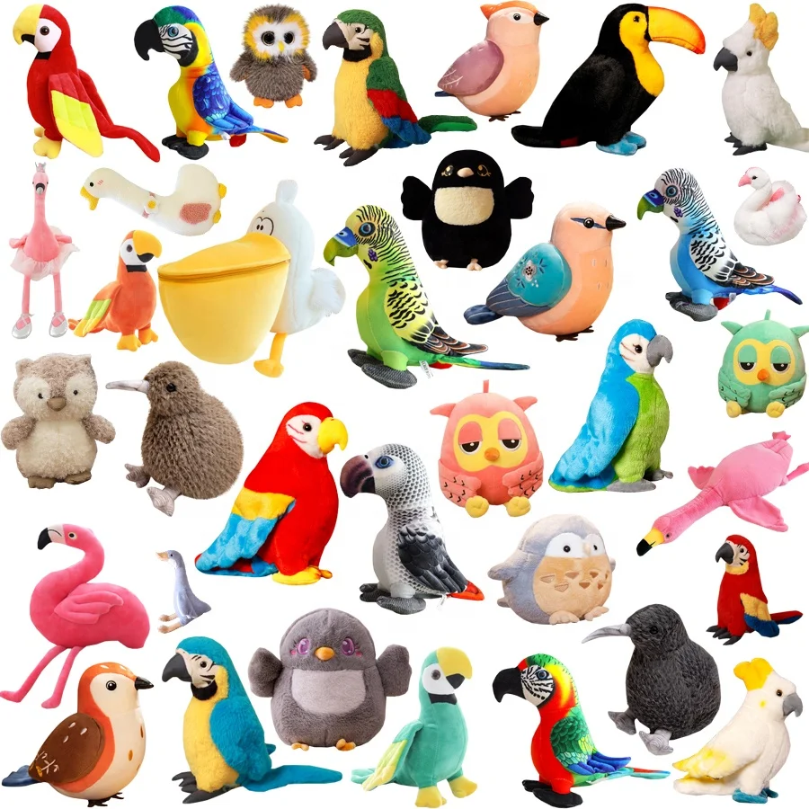 Custom Parrot Bird Animal Plush Toys Wholesale Owl Flamingo Ostrich Swan Goose Plushie Stuffed Dolls Juguetes de peluche de loro