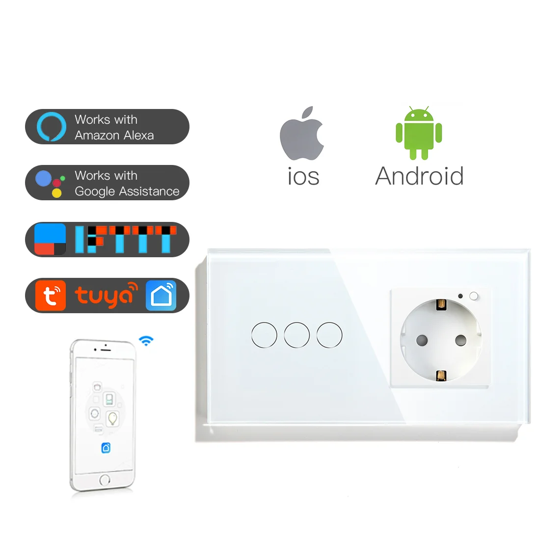 MVAVA Smart Wifi сенсорный выключатель 1 банда стандарт ЕС работа с Tuya 16A розетка поддержка Alexa и google
