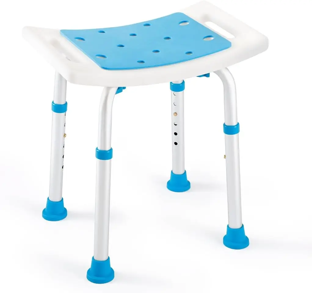 Shower Stool Bath Seat Chair, Tool-Free Assembly Height Adjustable Bath Bench with Padded Seat for Seniors, Disabled