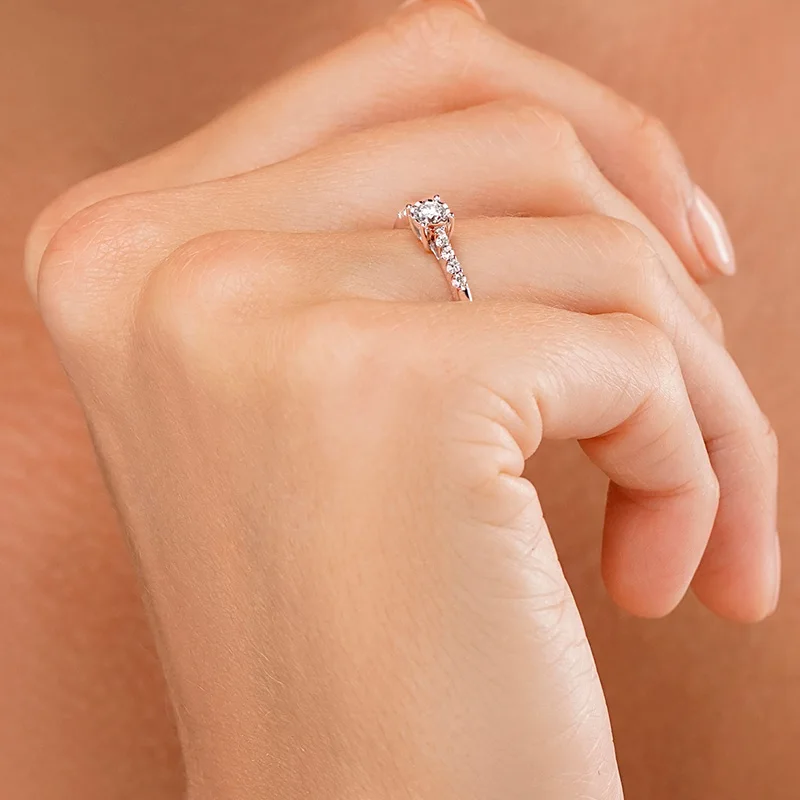 18K Solid Gold Lab Diamond Side Stone Engagement Ring 0.25ct E F G VVS VS Solitaire Diamond Au750 White / Yellow Gold Ring