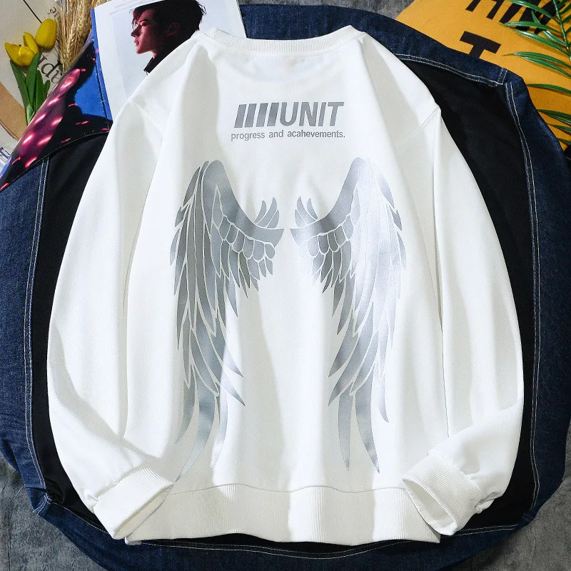 New Angel Wing Print Glow In The Dark Reflective Hoodies For Men Streetwear Zip Up Hoodie Fashion Oversized Sport Wear
