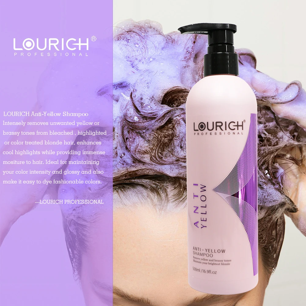Private Label Lourich Professional Purple Toner Shampoo Hair Color Care Anti Brassy Anti-yellow Purple Shampoo 500ml