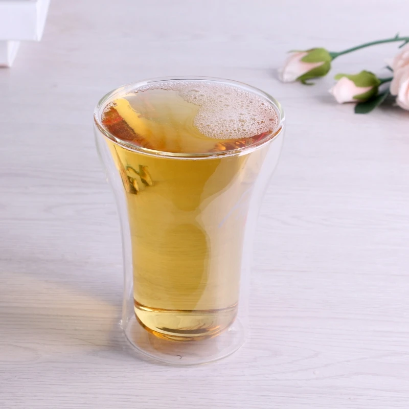 Wholesale Handmade High Borosilicate Heat Resistant Thermo Cup Horn-shaped Double Wall Glass Beer Glass Cup