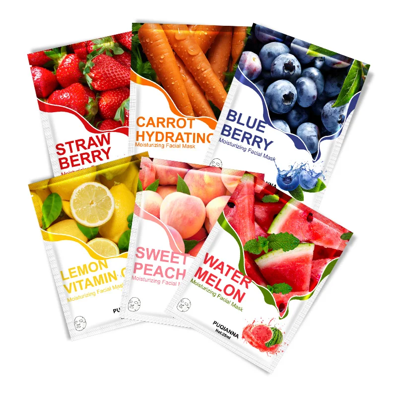 PUQIANNA Direct Manufacturer Lemon VITAMIN C blue berry skin Anti-Wrinkle Sodium Hyaluronate Whitening Collagen facial mask