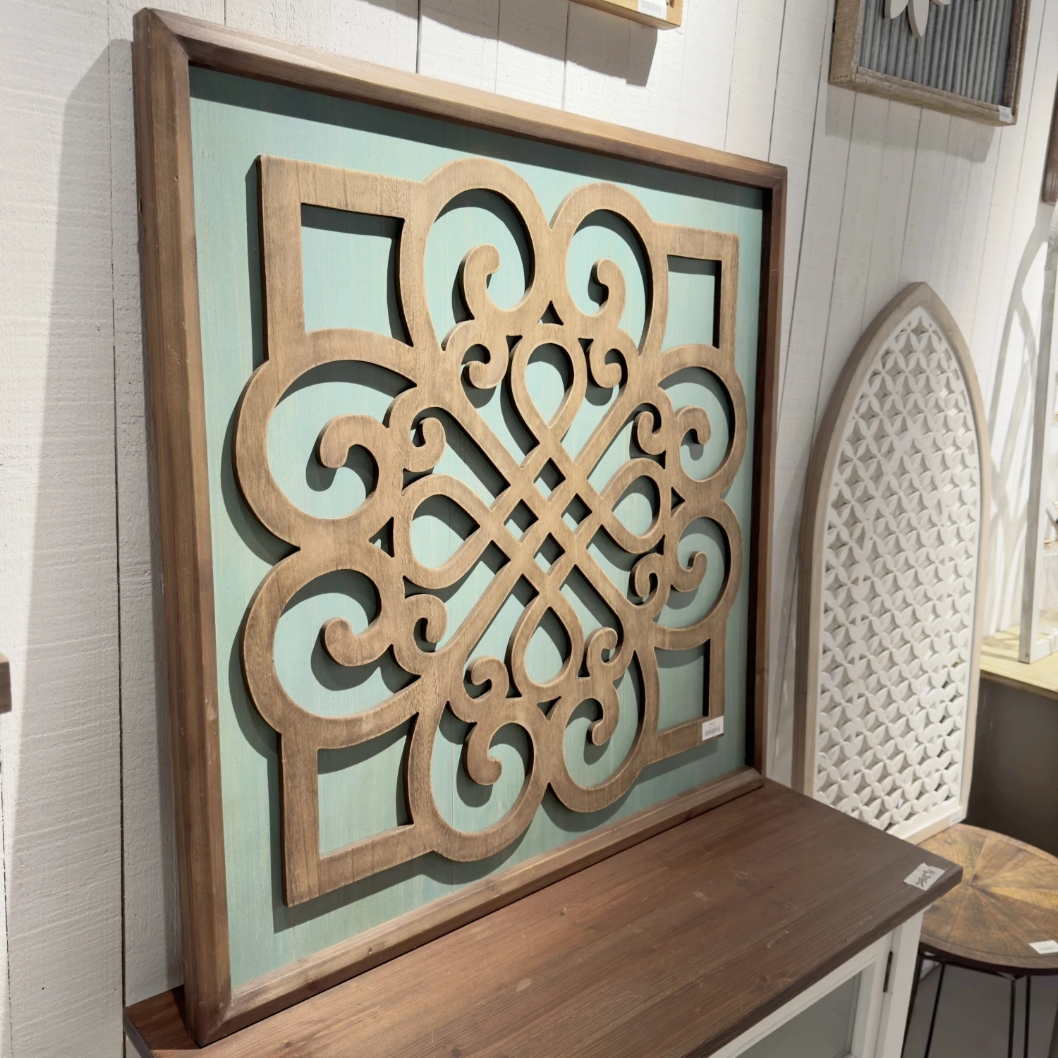 Large Green Square Brown Pattern Wall Decoration Items Home Living Room Framed Wall Art Decoration