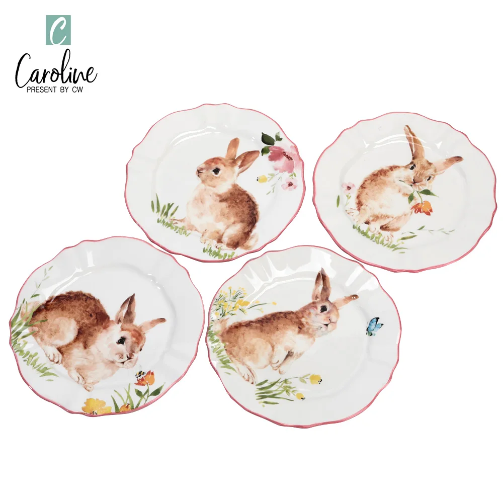 Wholesale Caroline Ceramic Pottery Bunny Plates Handpainted Dishes