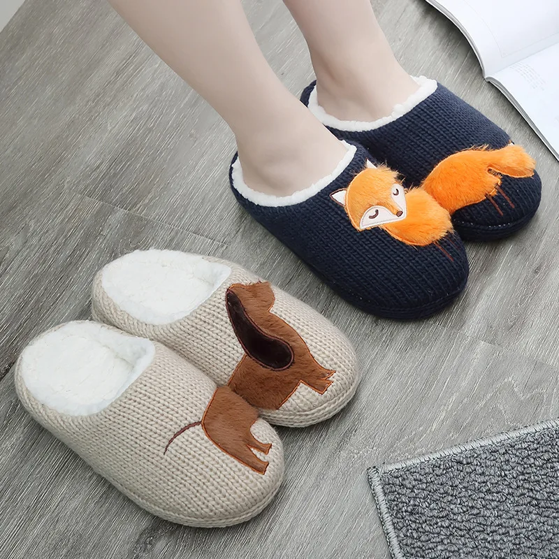 2023 New Cartoon Cotton Slippers for Men and Women Indoor Warm Cute Slide with Fur Plush Insole and TPR Outsole for Autumn