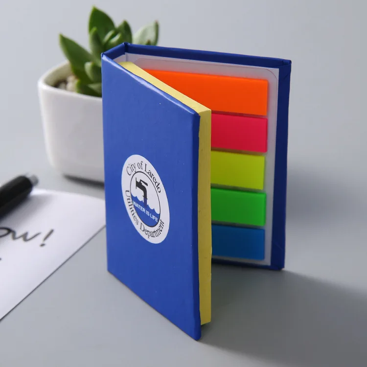 Promotion Stationery Memo Pad Custom Logo Hard Cover Colorful Sticky Note with PET Flag