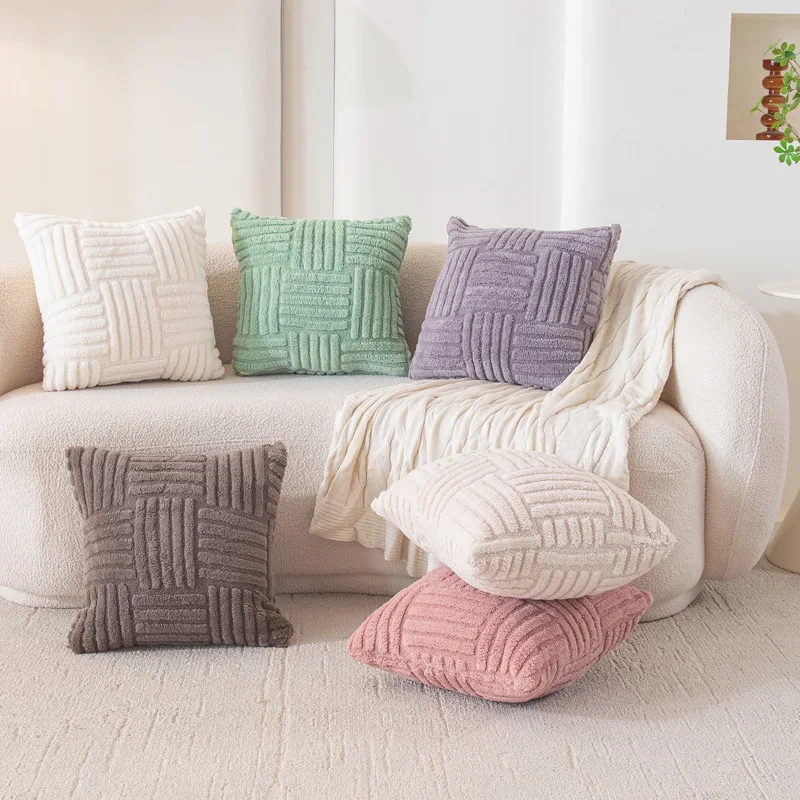Tafu velvet pillowcase, three-dimensional plush office sofa, waist support, headboard, striped cushion cover wholesale