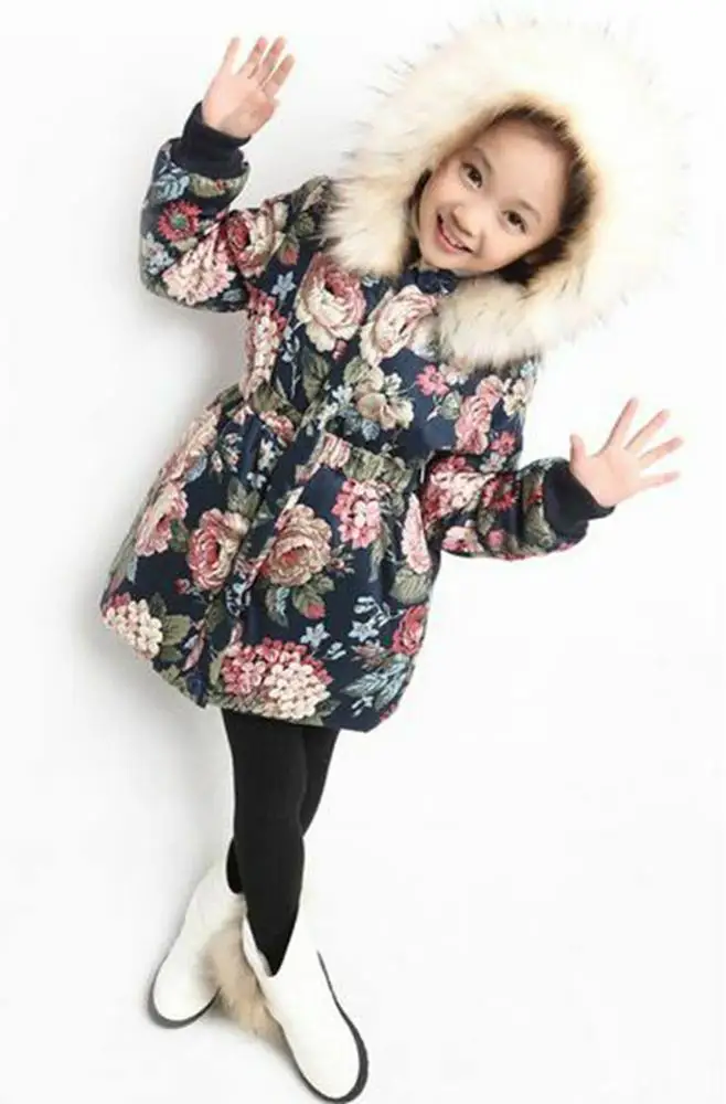 
Kids Girls Padded Hooded Jacket Winter Coat Velvet Thick Fur Collar Casual Parka 