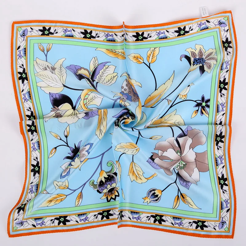 Elegant Fashion Luxury Elegant Screen Printing Square 52x52cm Satin Shawl Chinese Printed 100% Silk Scarf