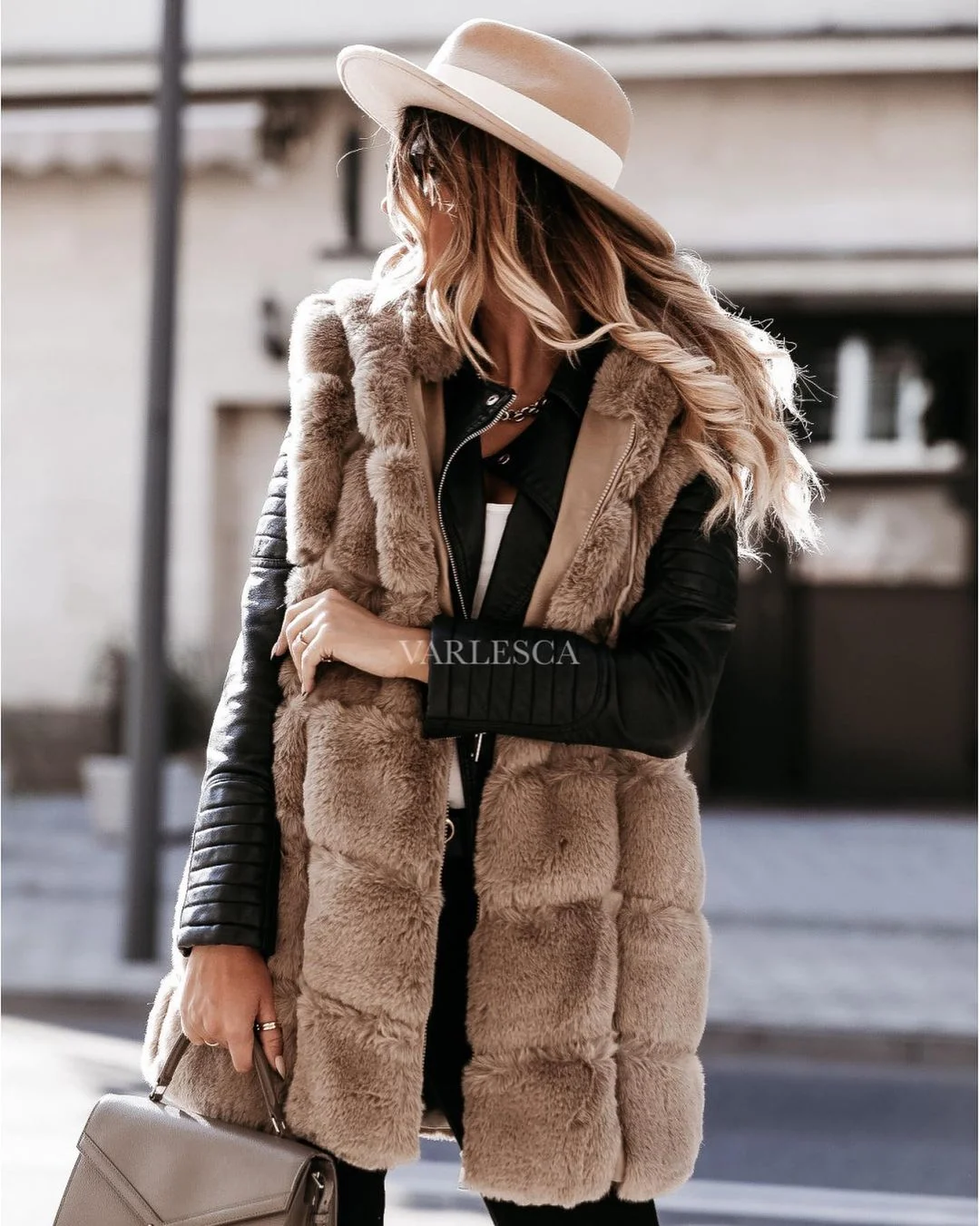 Winter Faux Fur Vests Women Hooded Solid Sleeveless Loose Vests Ladies