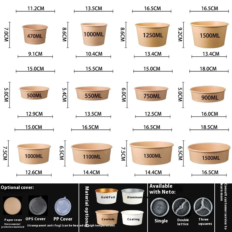 Wholesale Custom Kraft Paper Disposable Bowls With Lids for Take-Out Fruit Fish Salad Tableware Printing