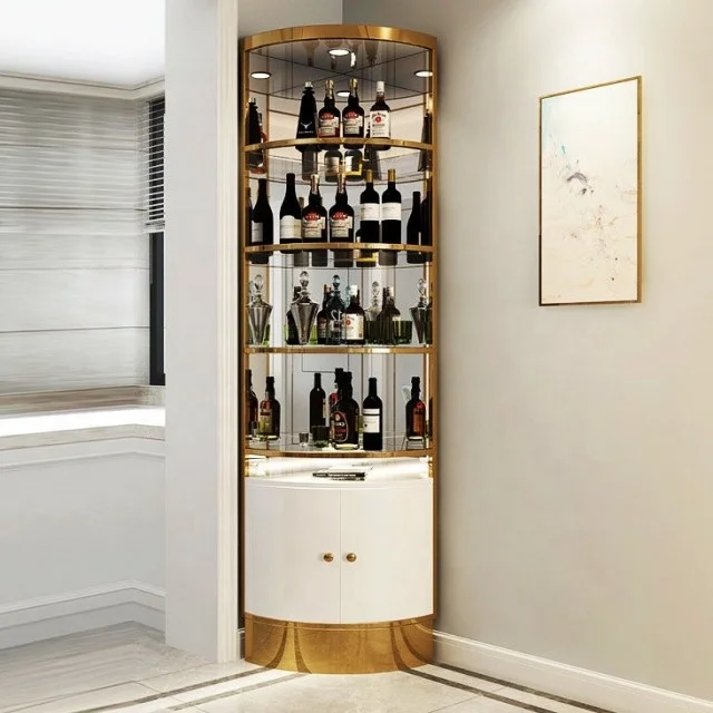 Gold/Black/White Color Stainless Steel Customized Wine Rack Display Sideboard Cabinet Glass Opening