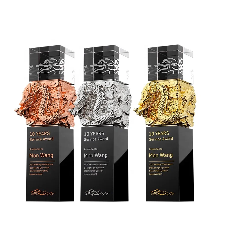 Creative Crystal Metal Trophy LIULI dragon and black crystal Event Award Trophy