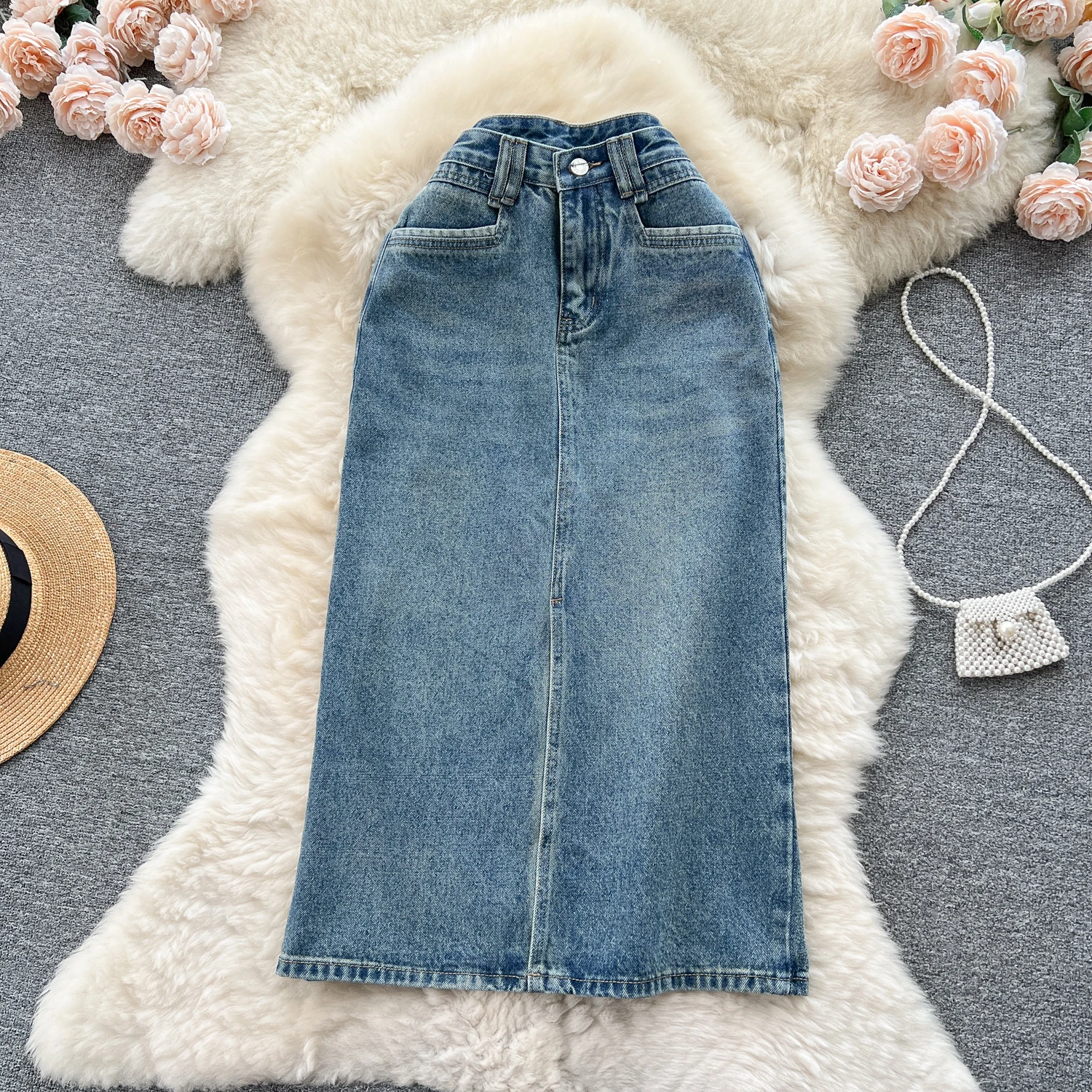 Summer Solid Pencil Skirt Women Casual High Waist Denim Long Skirts For Girls Casual Skirt Clothes Women Wholesale