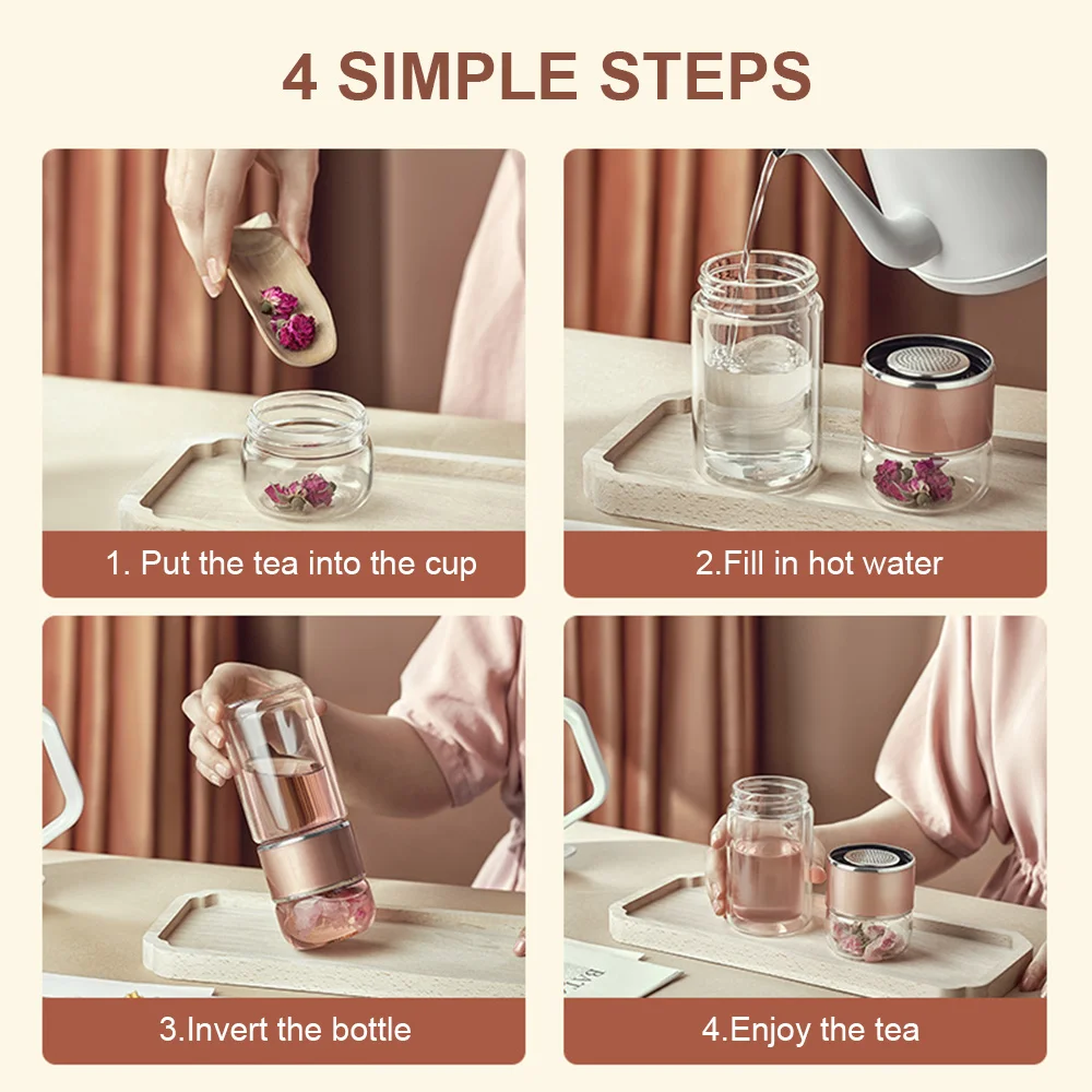 550ml business portable thermos vacuum flask tea filter water drink bottle for tea leaf with strainer infuser pink