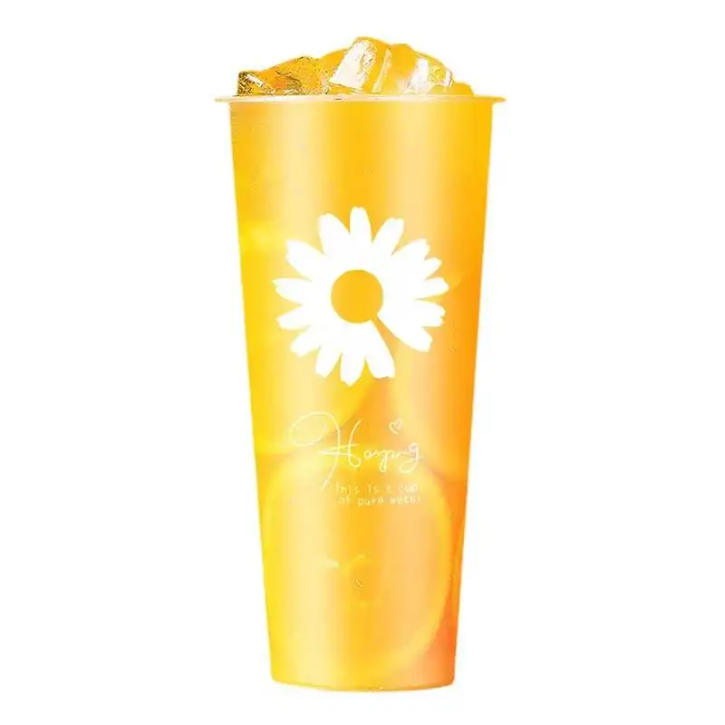 Factory Wholesale Gobelet En Plastique Bubble Tea Plastic Cup With Lid Fork Fruit Milk Tea Pp Pvc 24 Oz Cup Square Boba Cups