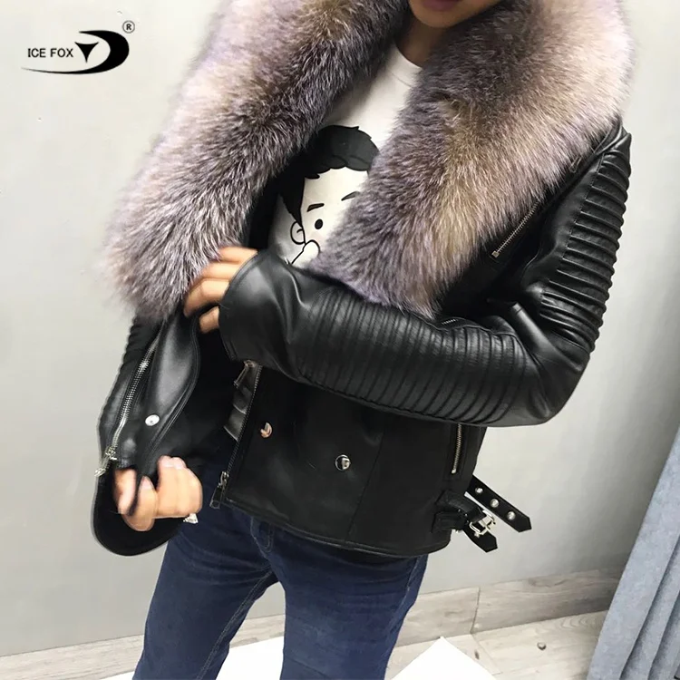 Wholesale Outer Pockets Real Soft Sheepskin Leather Zipper Black Men Motorcycle Leather Jacket