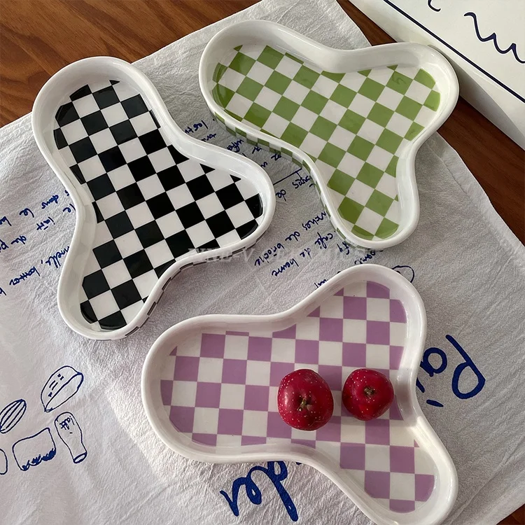 multifunctional decorative storage dish aromatherapy jewelry dessert tray tab Nordic black and white checkerboard ceramic plate