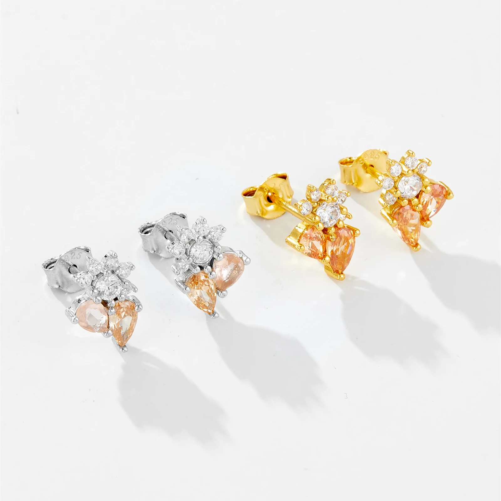 FUAMAY Colored Flower Stud Earrings Bling Bling Zircon Studs 925 Sterling Silver Zircon Earrings Women Flower Earrings Stud