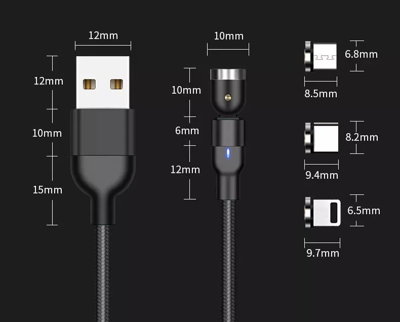 Fast charging USB 3 in 1 Charger Cable portable magnetic cable micro lighting type c mobile phones data cable