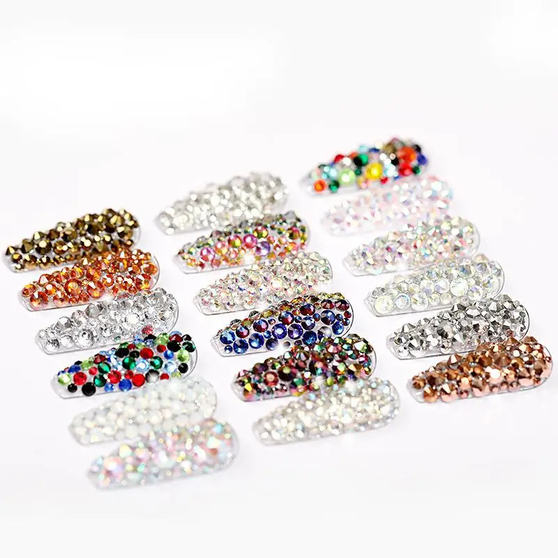 Wholesale mixed color multi-size 6 bag separate Manicure flat bottom nail rhinestones nail accessories DIY nail art decorations