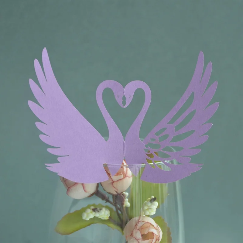 Colorful peacock laser cut  paper crafts place cards for wine glass