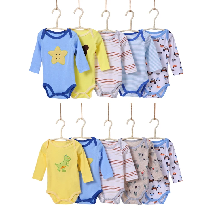 wholesale 5 in 1 long sleeve animal printed baby newborn infant bodysuits