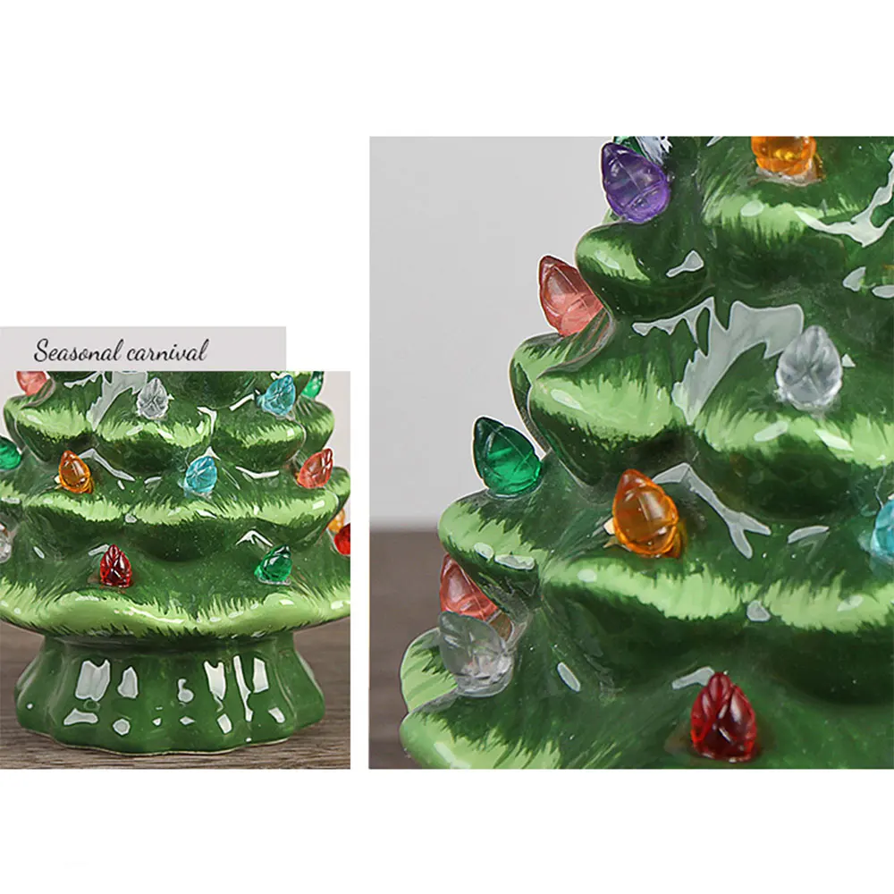 Настольная декоративная лампа загорается Маленькая зеленая керамическая Рождественская елка