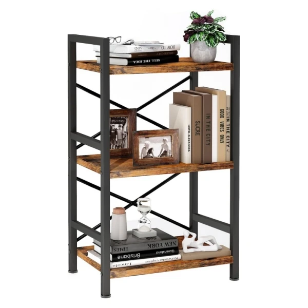 3 Tier Bookcase Wood Shelves Rustic Vintage Industrial Style Bookshelf