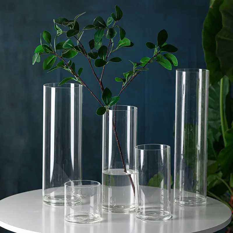 High Borosilicate straight glass vase rose fish tank flower arranging device hydroponic landscape flowerpot vase glass ornaments