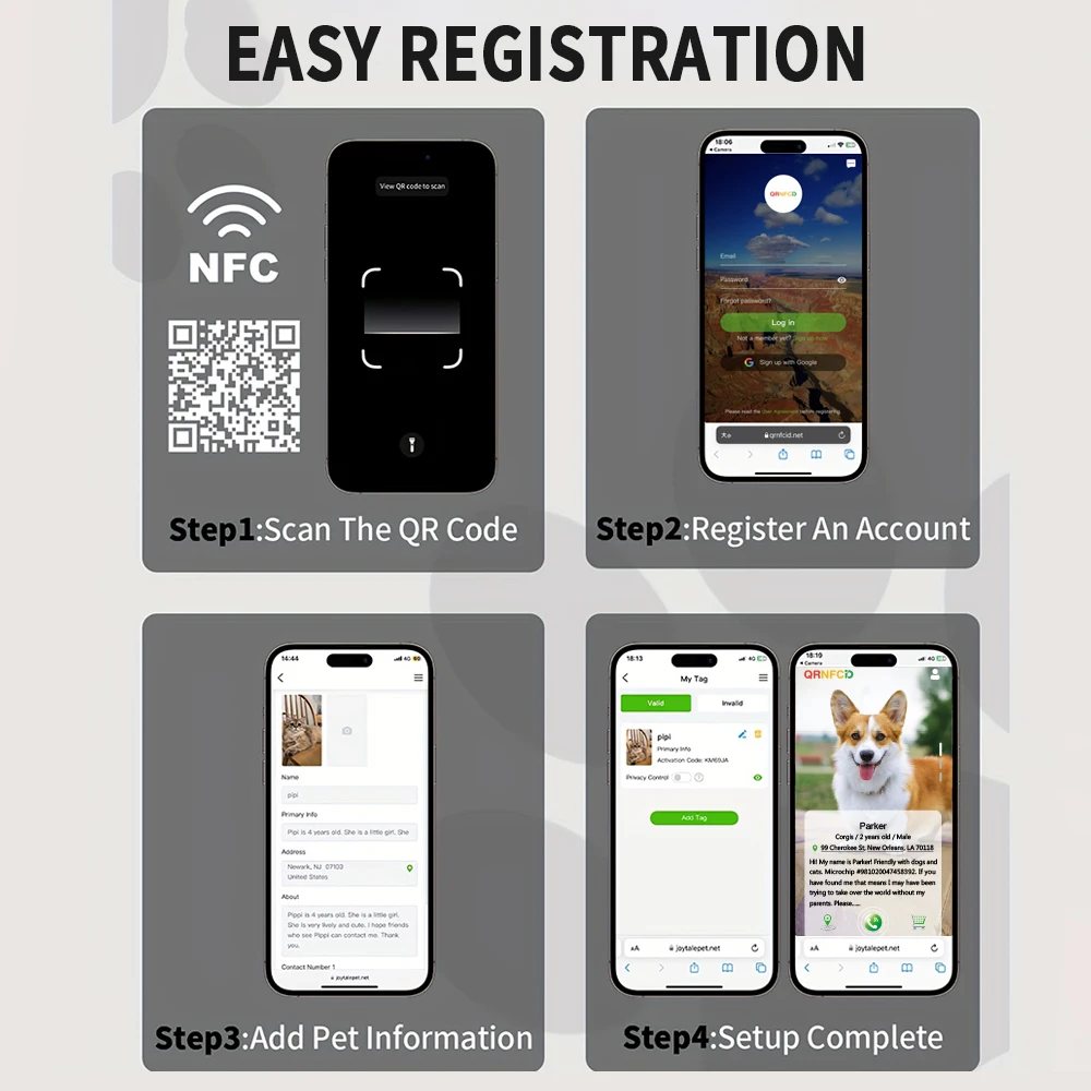 Qr code NFC gps dog tag, customize pet ID tag, add emergency contact, scan QR code to send pet GPS location email