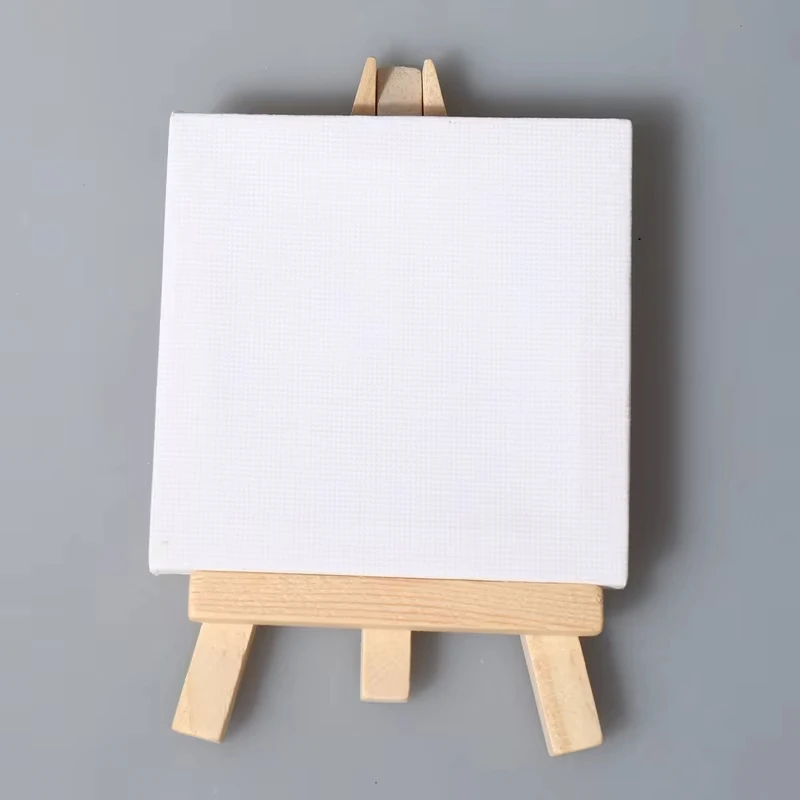 Keep Smiling 10x10cm Cotton Mini Stretched Canvas Board with Wooden Paint Easel Display Stand For Kids Painting