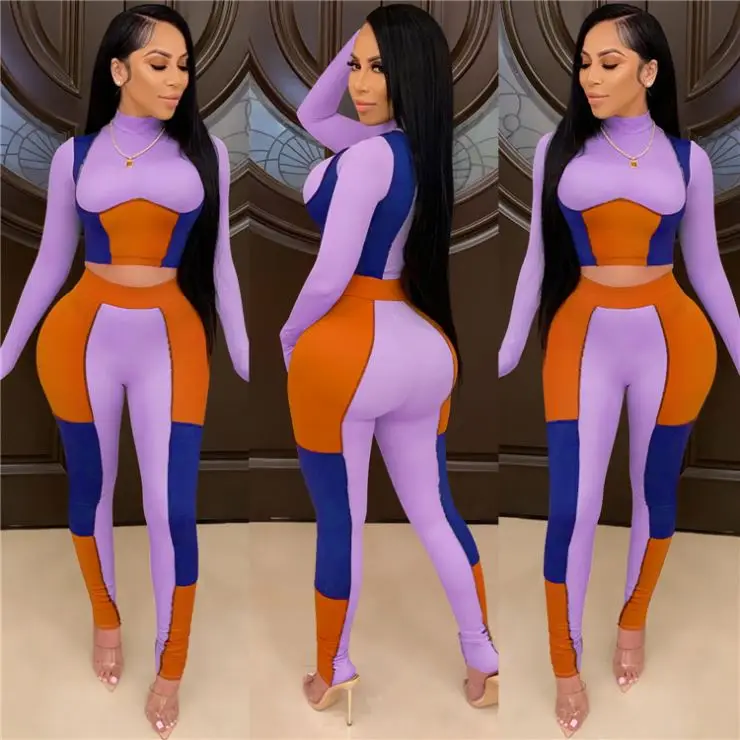 
High Quality Patchwork Crop Top Long Sleeves Winter Women Clothes 2021 Two Piece Set Women Clothing Two Piece Tracksuits High Quality Patchwork Crop Top Long Sleeves Winter Women Clothes 2021 Two Piece Set Women Clothing Two Piece Tracksuits 