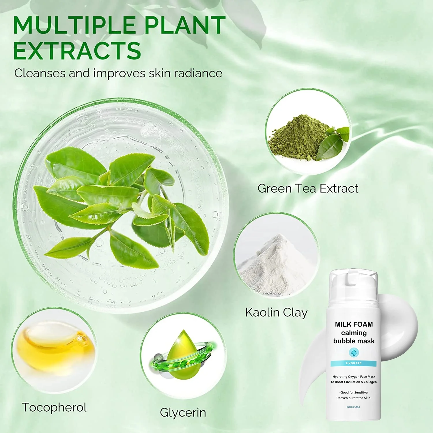 Organic Green Tea Extract Cleansing Active Oxygen Bubble Spa Mask Korean Bubble Mask Exfoliating Cleansing Face Mask