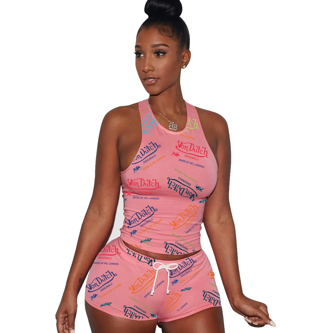 Summer outfits for women 2021 Printed vest shorts sports casual home wear two-piece suit