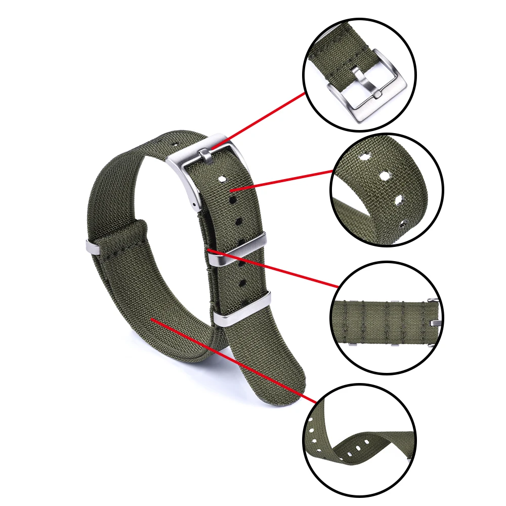 JUELONG Watch Strap 20mm 22mm Nylon Watch Strap Braid Ballistic Fabric Watch Band Ribbed Nylon Strap