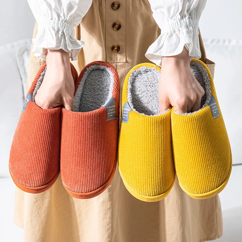 Warm Winter Cotton Slippers Woman Soft Slides Plush Home Slippers Ladies Indoor House Shoes Fur Men Slippers R205