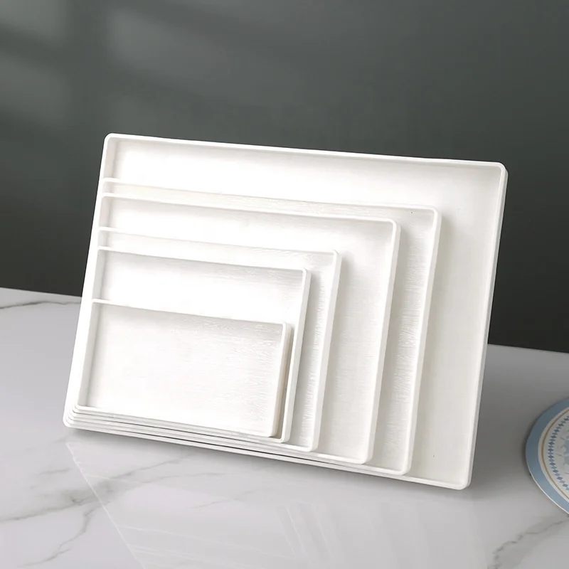 Black Square Realistic Wood Grain Kitchen Table Candle Holder Coffee Table Snack Plate Decor Butler Ottoman Plastic Serving Tray