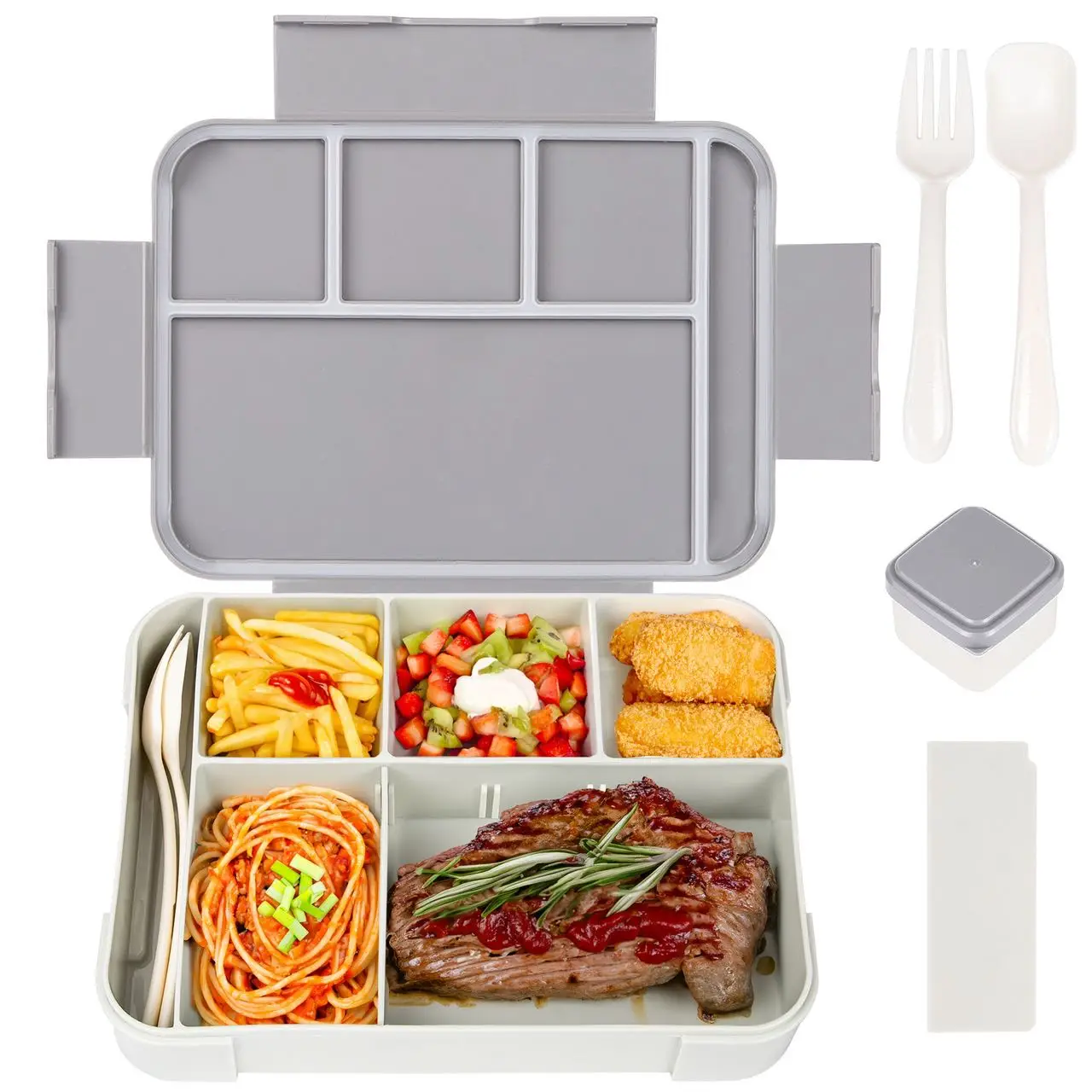 Sealed Leak-proof Rectangular Plastic Lunch Box With Spoon Fork And Salad Box Portable Lunch Box Set For Kids Workers Students