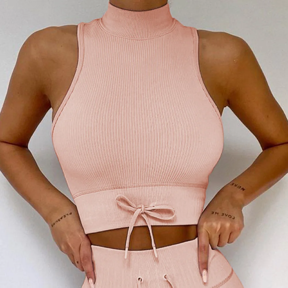 Sell Like Hot Cakes High Neck Female Cropped Tank Top Gym Custom For Women Seamless Nylon Tank Tops